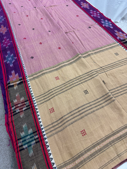 Hemangini : Purple Dhaniakhali Bengali Soft Cotton Saree with Katki Border image 3