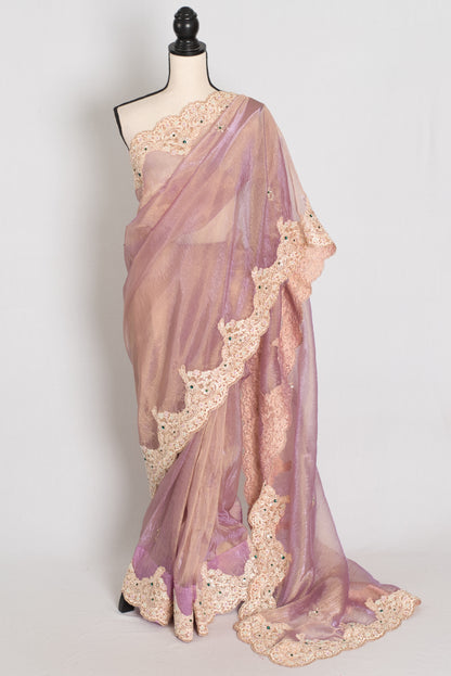 Priya | Lavender Soft Tissue Scalloped Embroidery Saree | Pastel Partywear image 0
