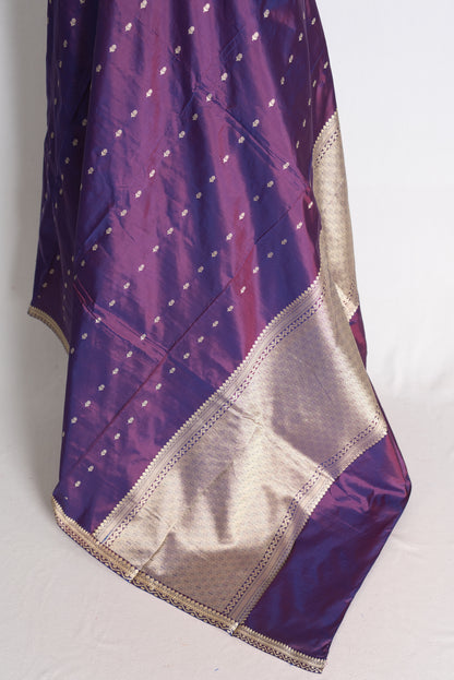 Gracy: Purple and Silver Katan Banarasi Silk Saree image 3