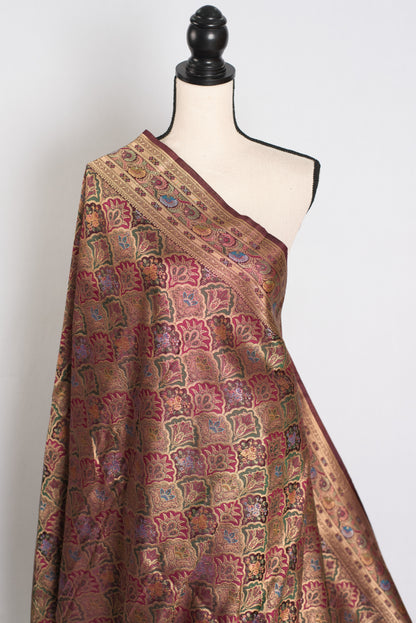 Nargis : Brown and Gold Semi Mashru Silk Pashmina Banarasi Saree image 4
