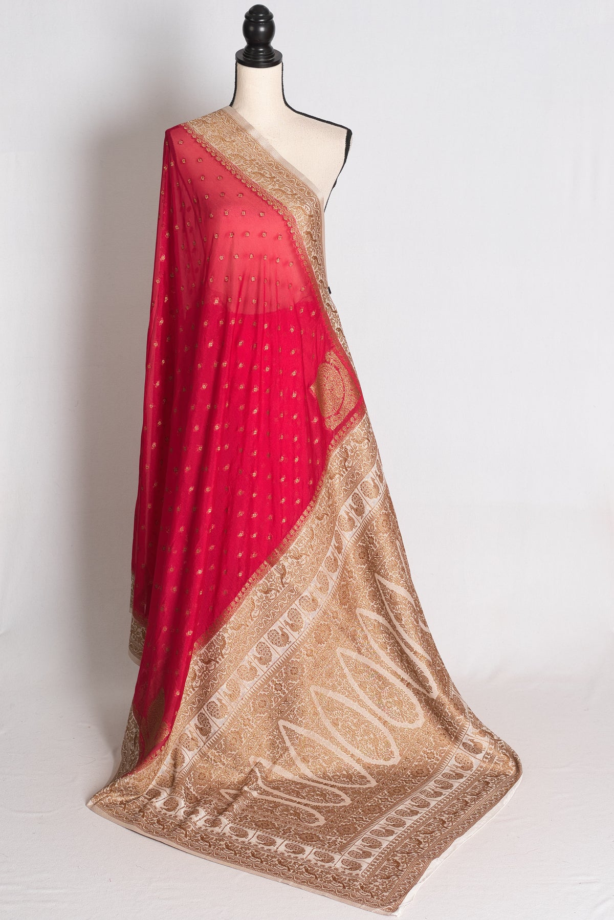 Rani: Dark Pink and Off-White Semi Georgette Banarasi Saree image 1