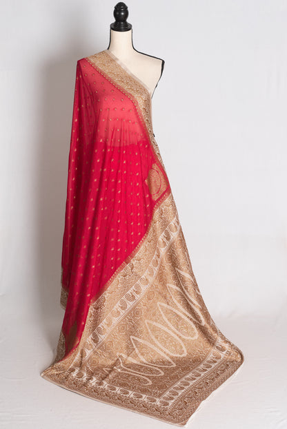 Rani: Dark Pink and Off-White Semi Georgette Banarasi Saree image 1
