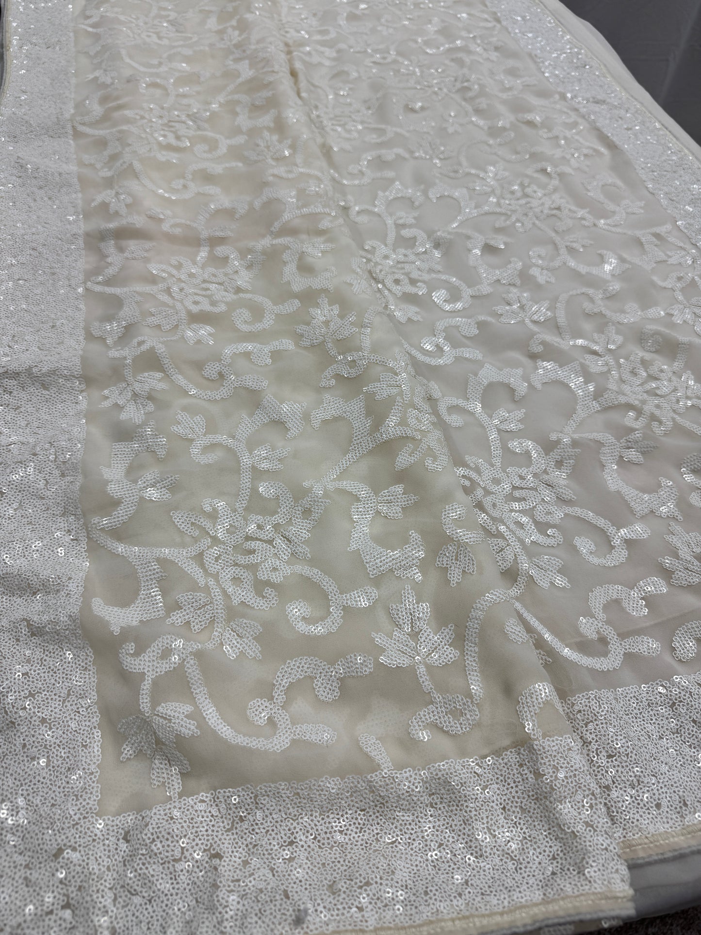 Damini | Ivory White Sequin Georgette Cocktail Saree | Classic Embroidery image 0
