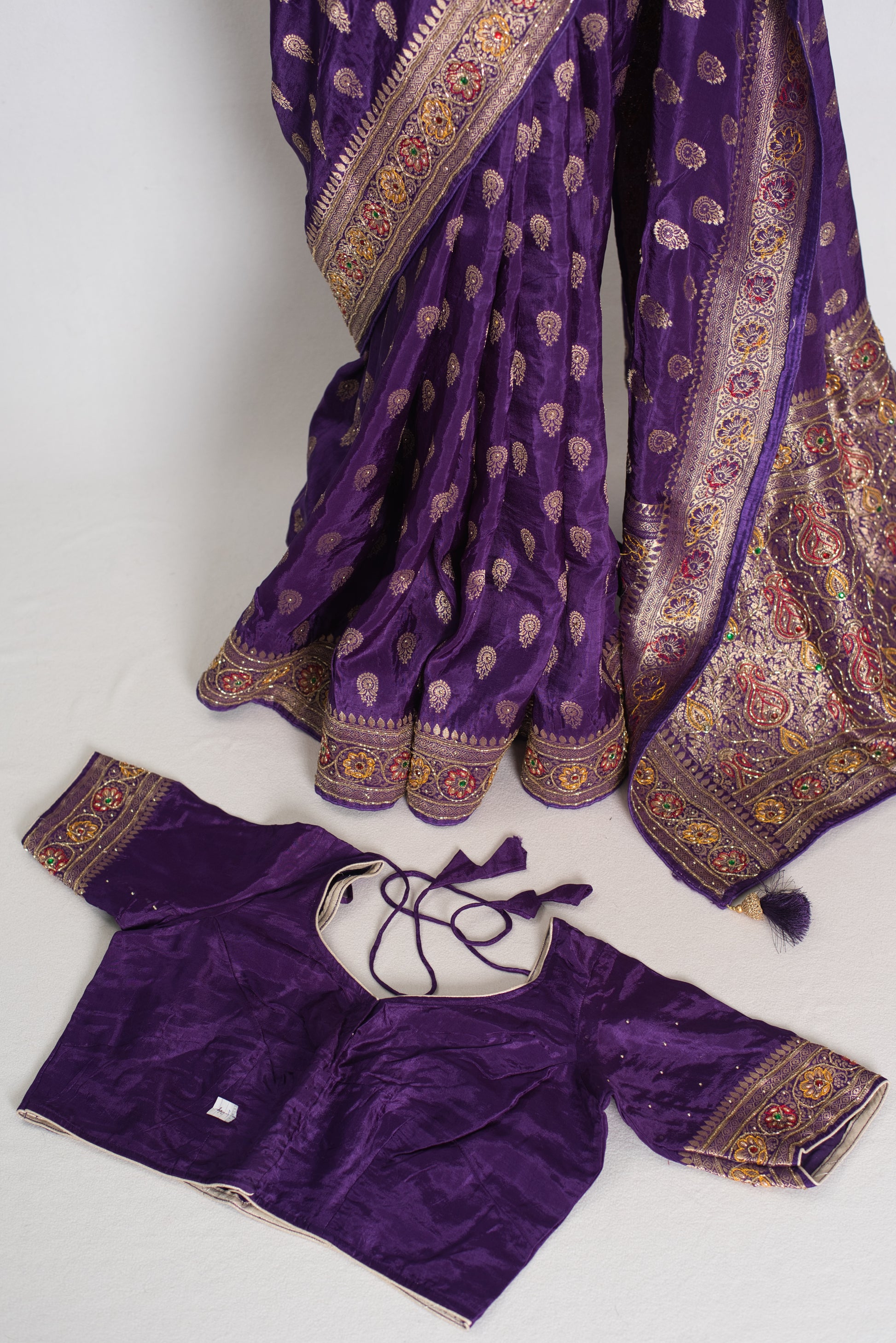Priya : Purple and Gold Dola Silk Banarasi Saree with 40 Size Blouse image 1