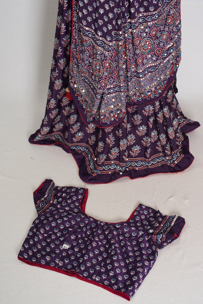 Parul | Purple Ajrakh Print Lehenga Saree with Stitched Blouse image 1
