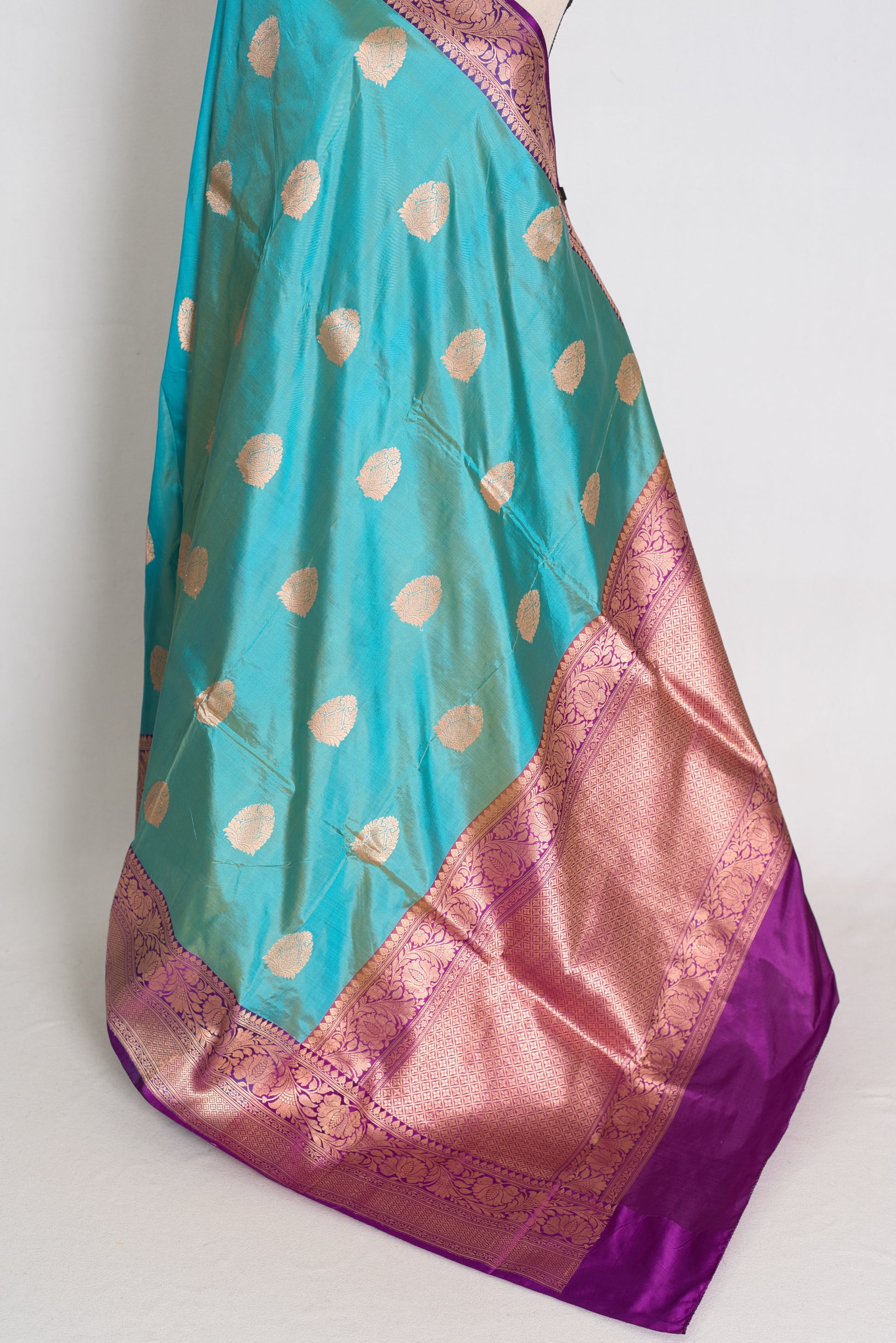 Yasmin : Cyan Blue & Deep Purple Pure Katan Banarasi Silk Saree image 3