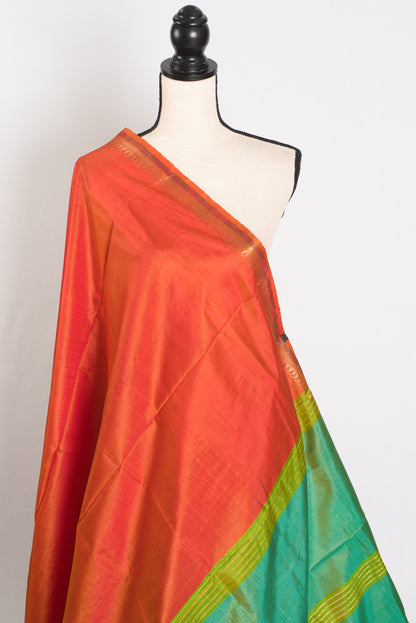 Sameera : Lightweight Small Border Bishnupur Katan Silk Saree in Orange image 4