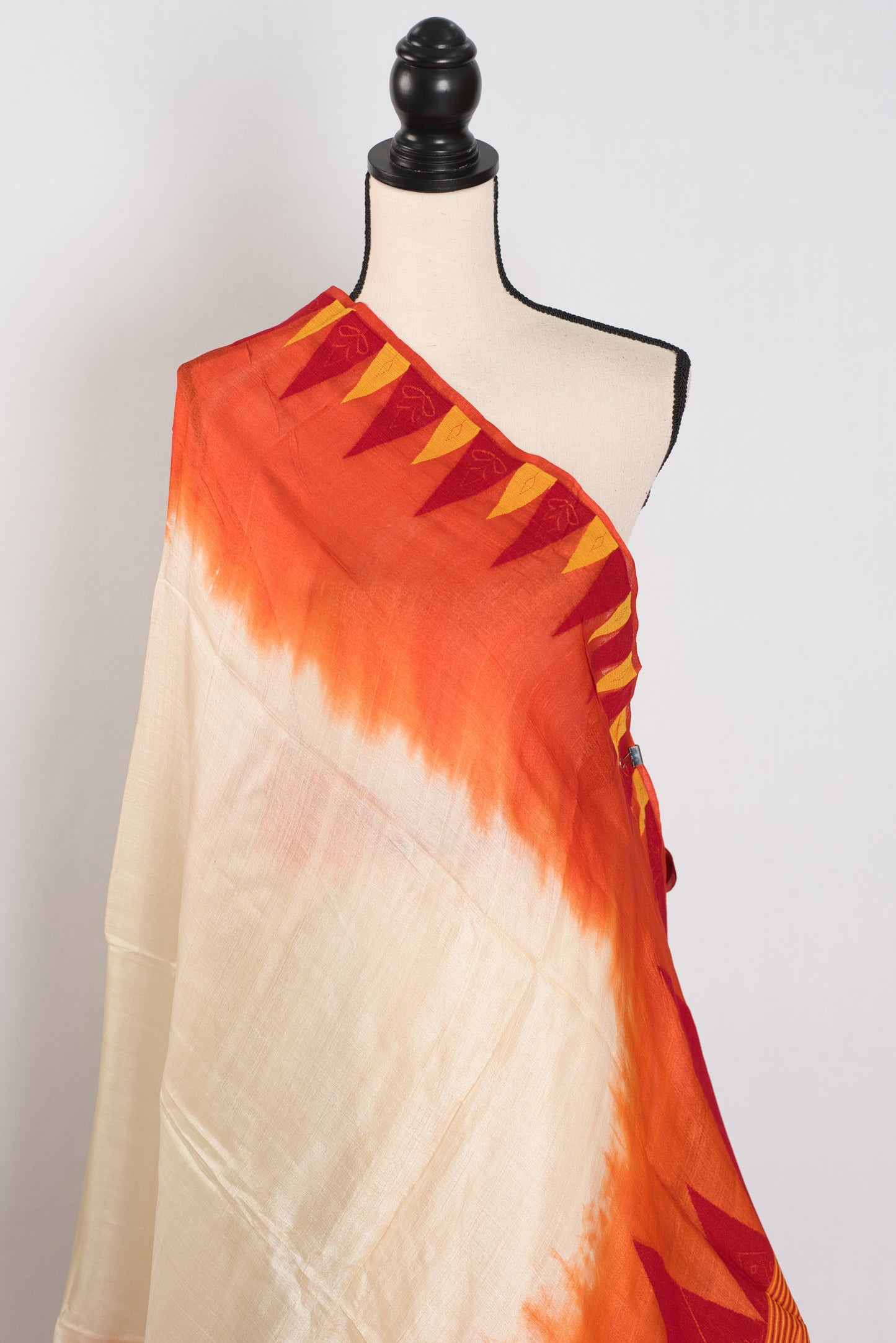 Kalpana: Cream & Orange Bengal Tussar Silk Saree | Silk Mark Certified image 4