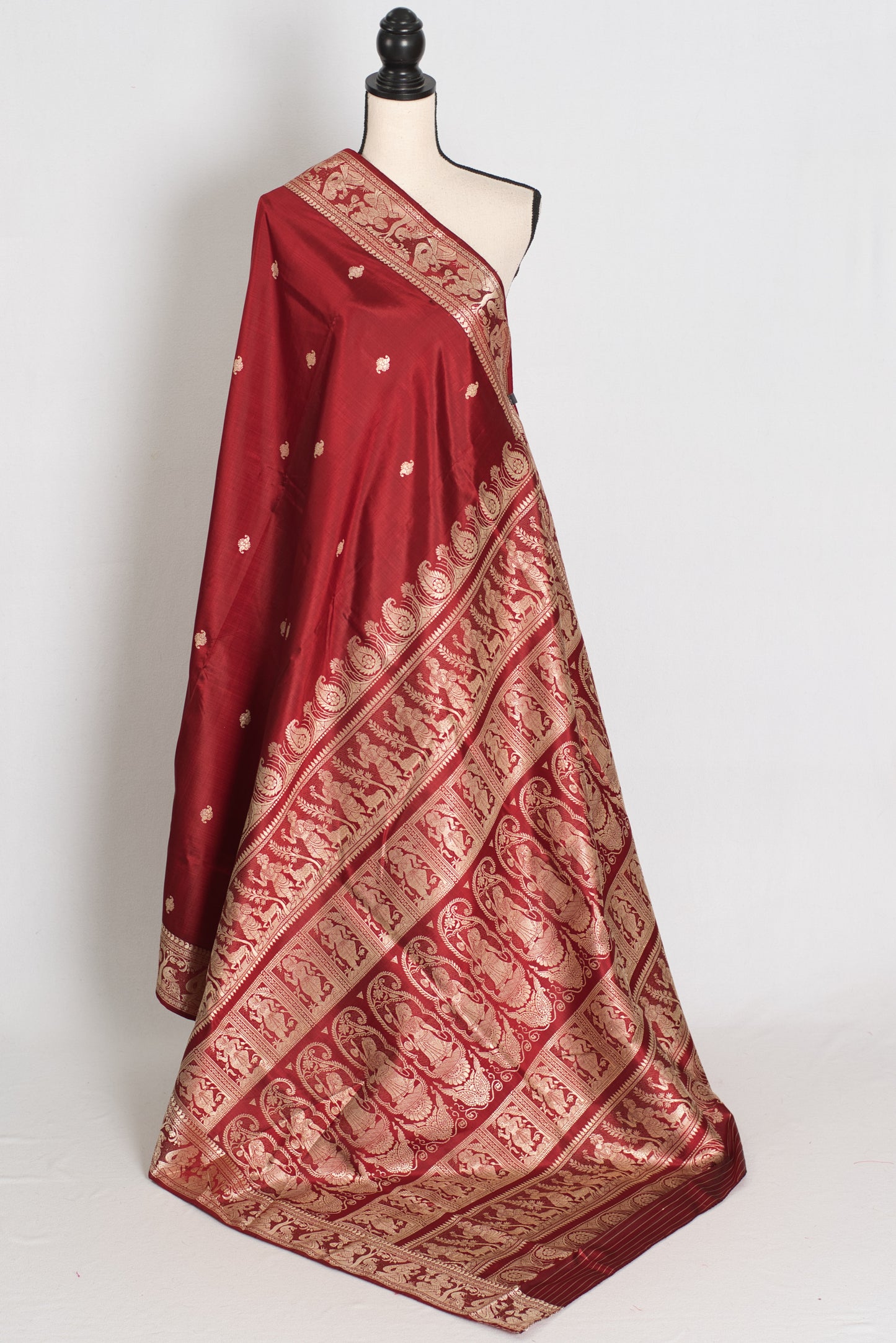 Pritha | Royal Maroon and Cream Handwoven Baluchari Pure Silk Saree image 1