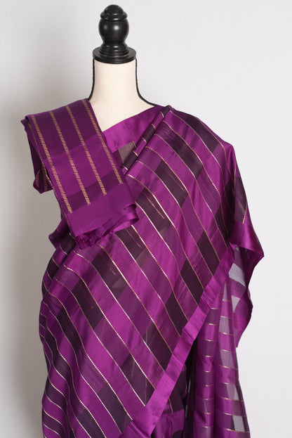 Shreya : Purple and Gold Contemporary Satin Silk Organza Banarasi Saree image 2