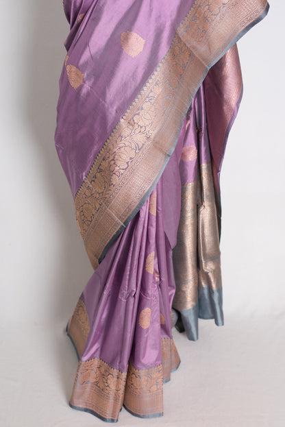Urmi: Lilac and Gray Banarasi Silk Saree with Blouse Piece image 6