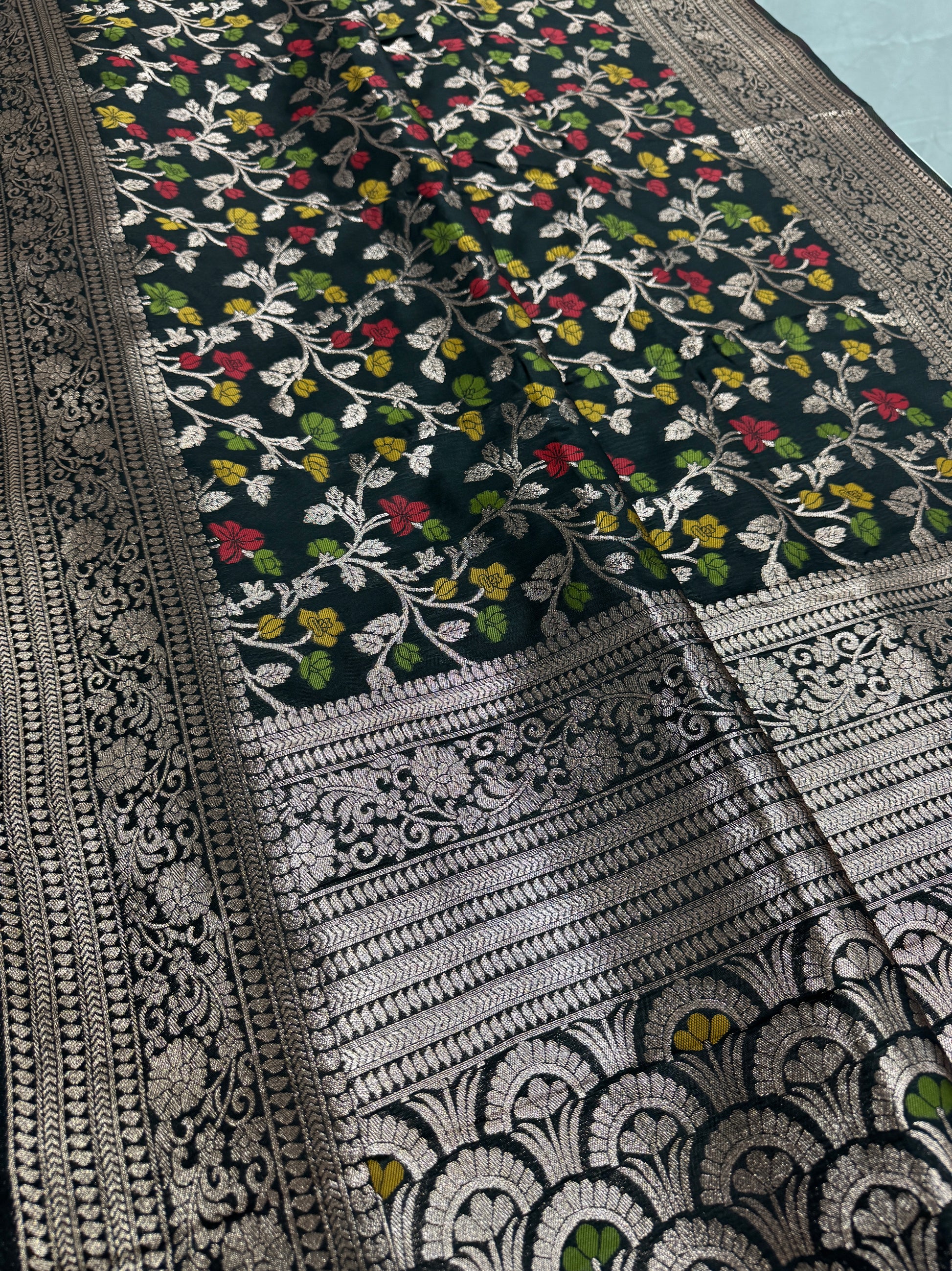 Krishna : Budget Friendly Black Jaal Banarasi Saree in Blended Silk image 0