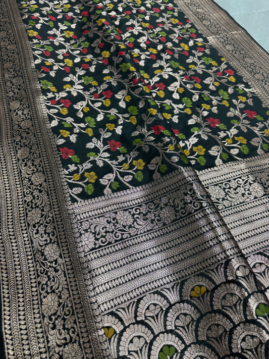 Krishna : Budget Friendly Black Jaal Banarasi Saree in Blended Silk image 0