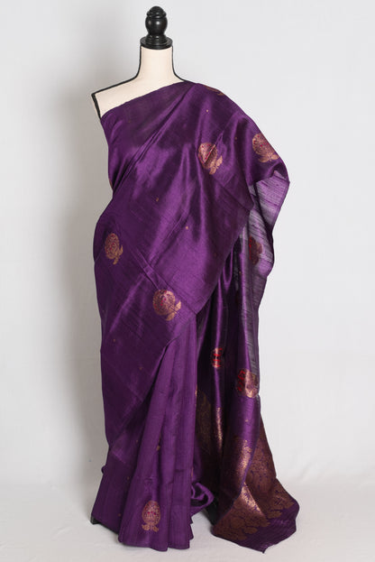 Trina : Purple Minakari Handwoven Pure Raw Silk Banarasi Saree | Silk Mark image 0