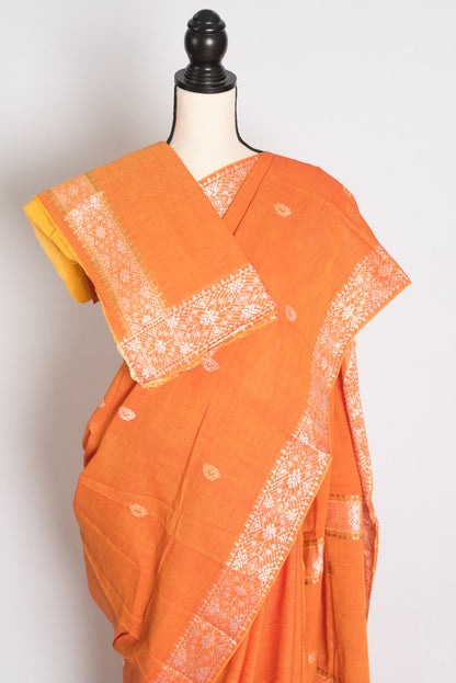 Pritha : Vibrant Orange Pure Cotton Assamese Handloom Saree image 2