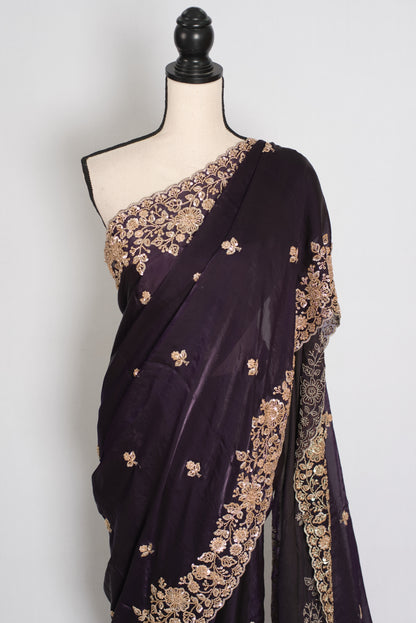 Priya | Deep Purple Tissue Saree | Stitched Size 38 Blouse (Adjustable to 40) image 7