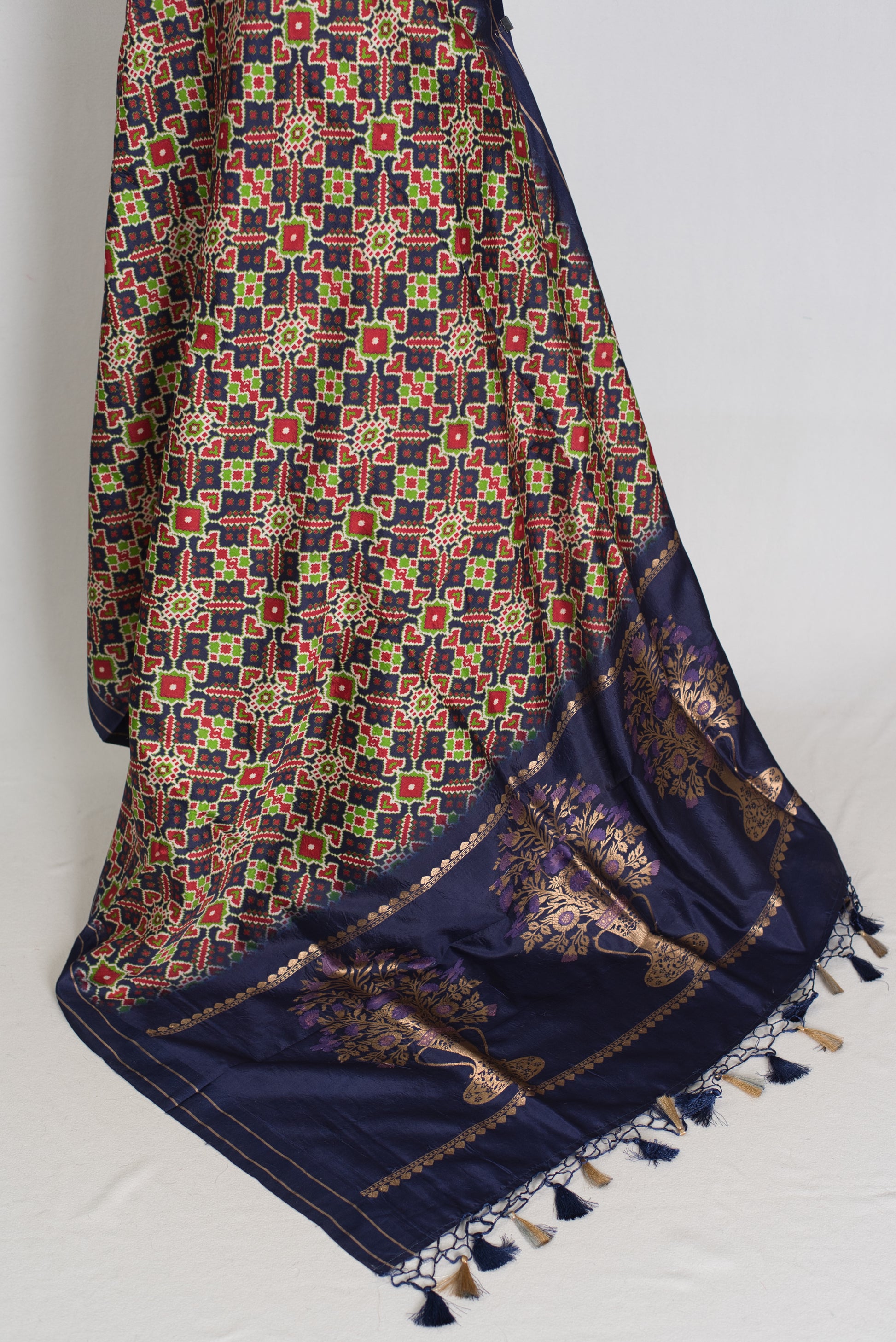 Leela : Navy Blue Ikkat Print Banarasi Silk Saree – with 36 Size Blouse image 4