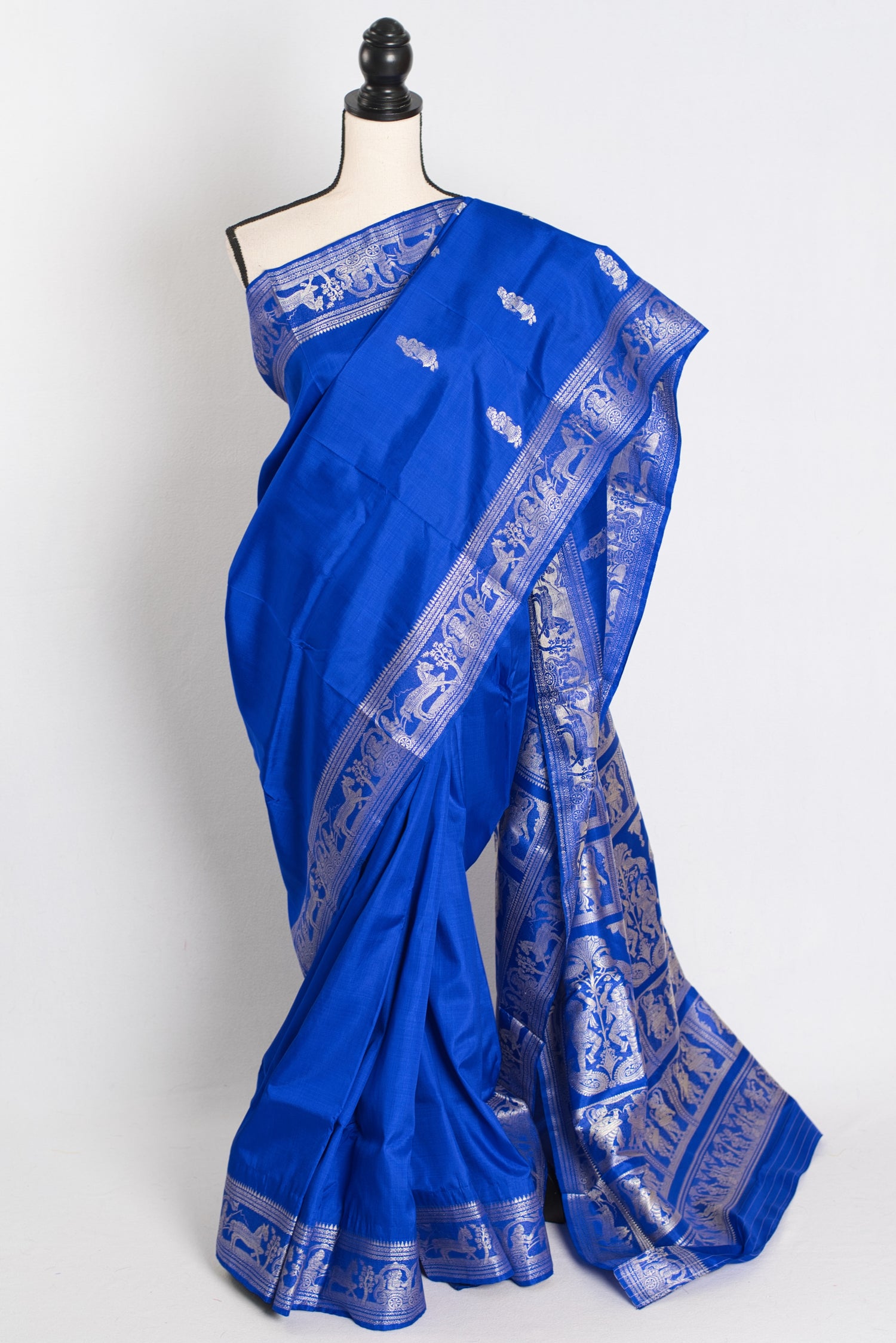 Indrani : Traditional Baluchari Silk Saree from Bengal in Royal Blue image 0