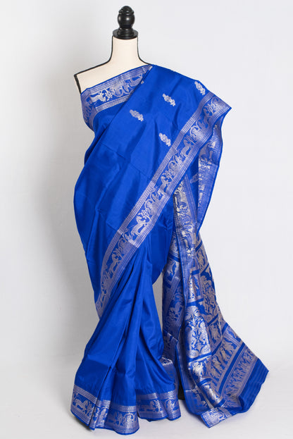Indrani : Traditional Baluchari Silk Saree from Bengal in Royal Blue image 0