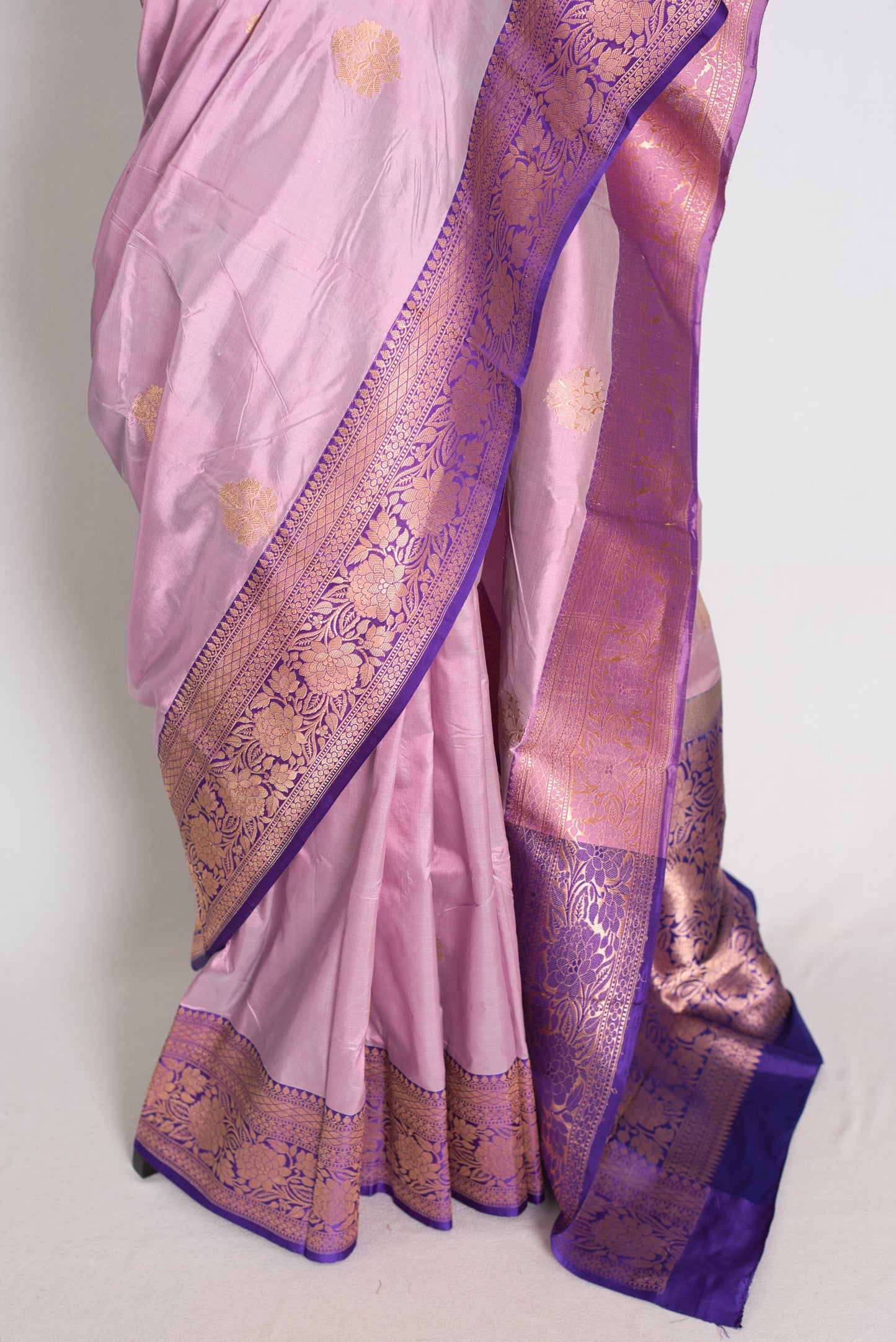 Shanti : Mauve Katan Banarasi Silk Saree with Gold Zari | Silk Mark Certified image 6