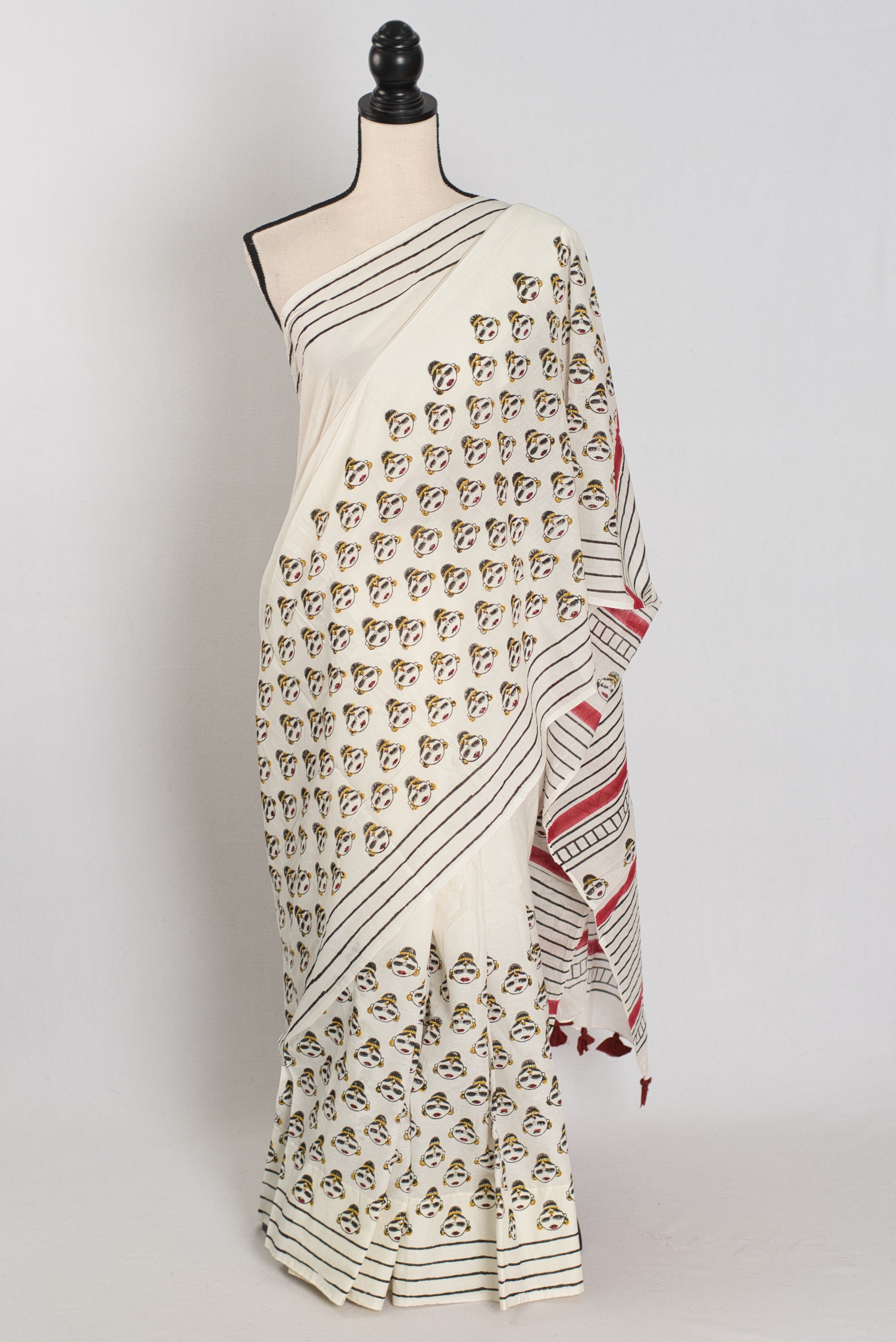 Sandhi: White & Black Contemporary Printed Mulmul Cotton Saree image 0