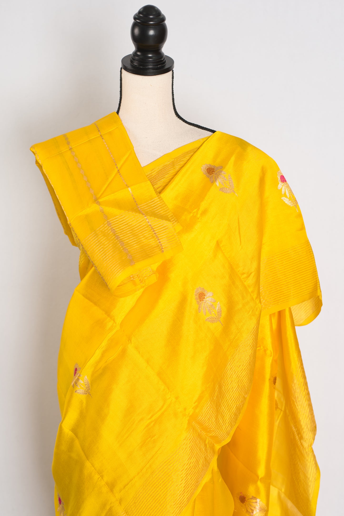 Saira: Bright Yellow Lightweight Banarasi Katan Silk Saree | Silk Mark Certified image 2