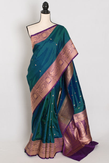 Mayuri | Peacock Green & Purple Pure Banarasi Silk Saree | Silk Mark Certified image 0