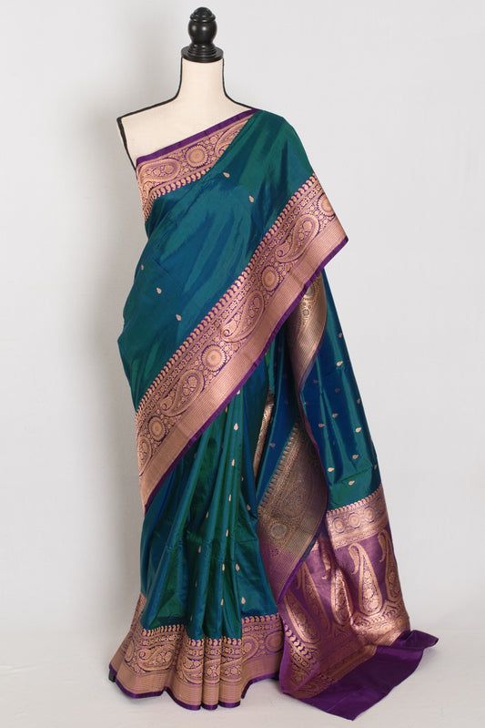 Mayuri | Peacock Green & Purple Pure Banarasi Silk Saree | Silk Mark Certified image 0