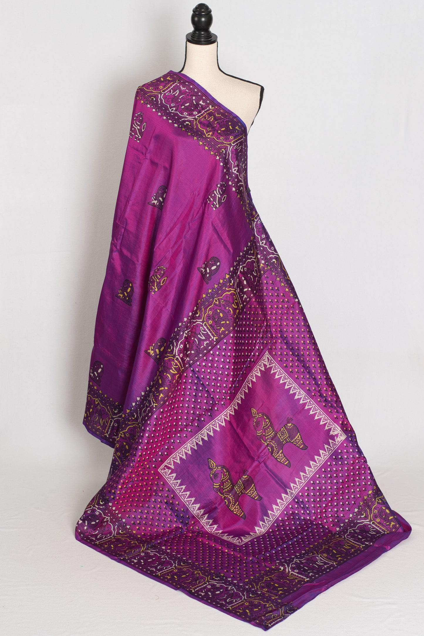 Indrani | Purple Hand Block Printed Bishnupur Katan Silk Saree | Pure Silk image 1