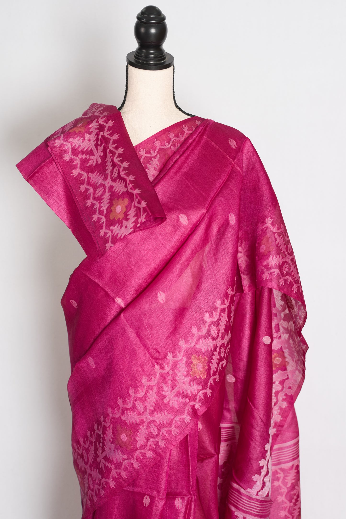 Indrani Rani Pink Bengal Tussar Jamdani Silk Saree | Silk Mark Certified image 2