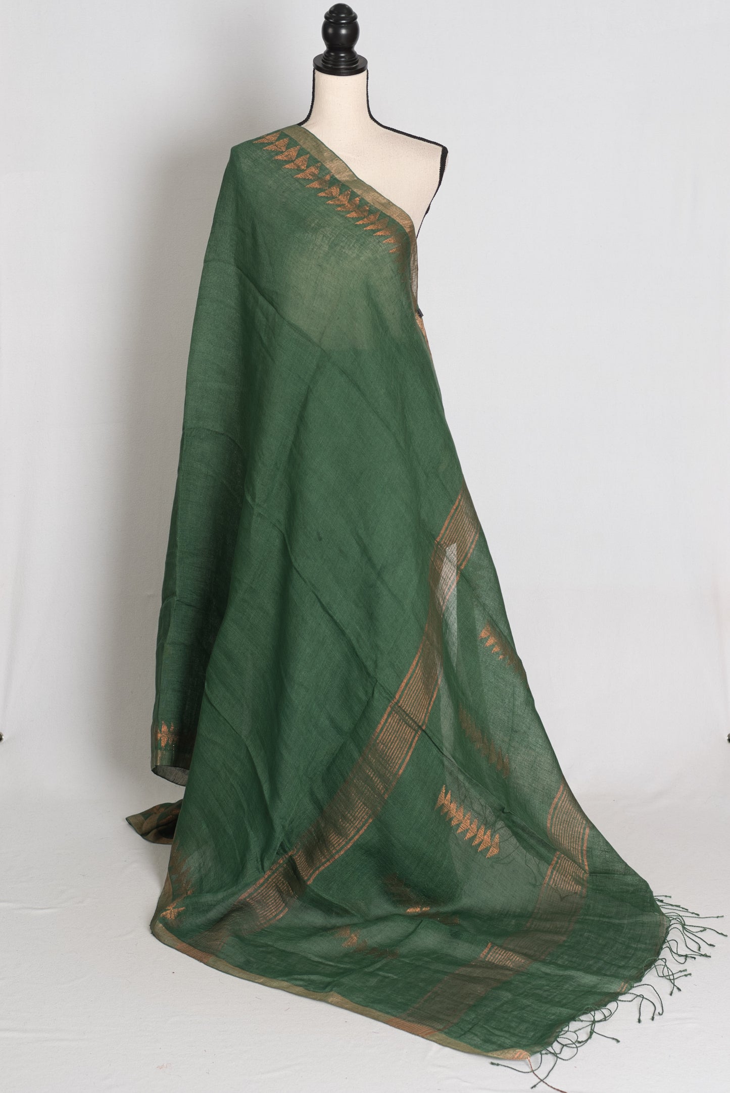 Nidhi : Forest Green Pure Linen by Linen Bengali Linen Jamdani Saree image 1