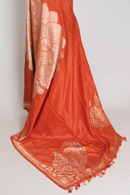 Farah : Rust Orange Tussar Georgette Banarasi Saree with Contemporary Design image 3
