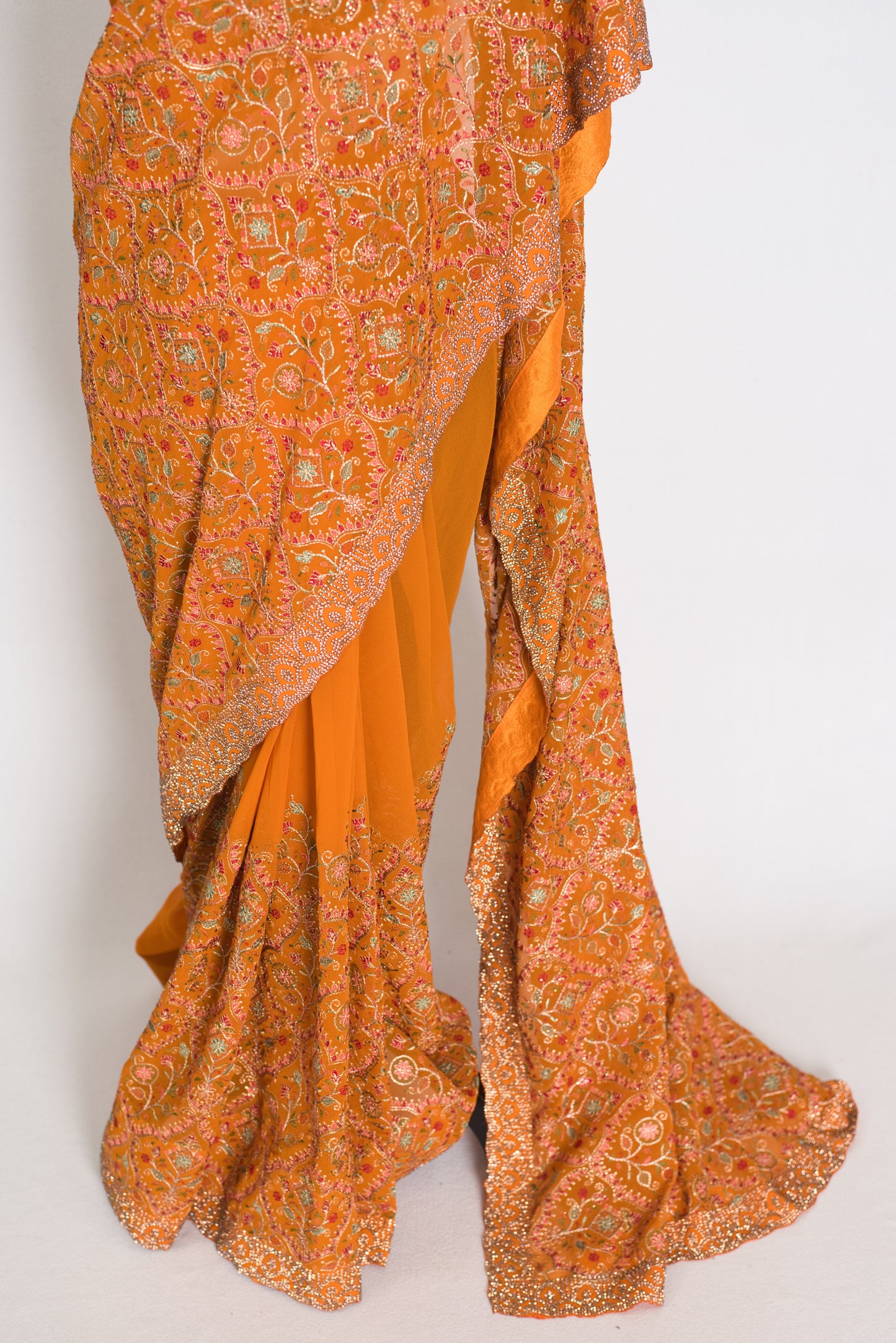 Hira | Turmeric Yellow Georgette Kashmiri Embroidery Saree | Perfect Haldi Wear image 6