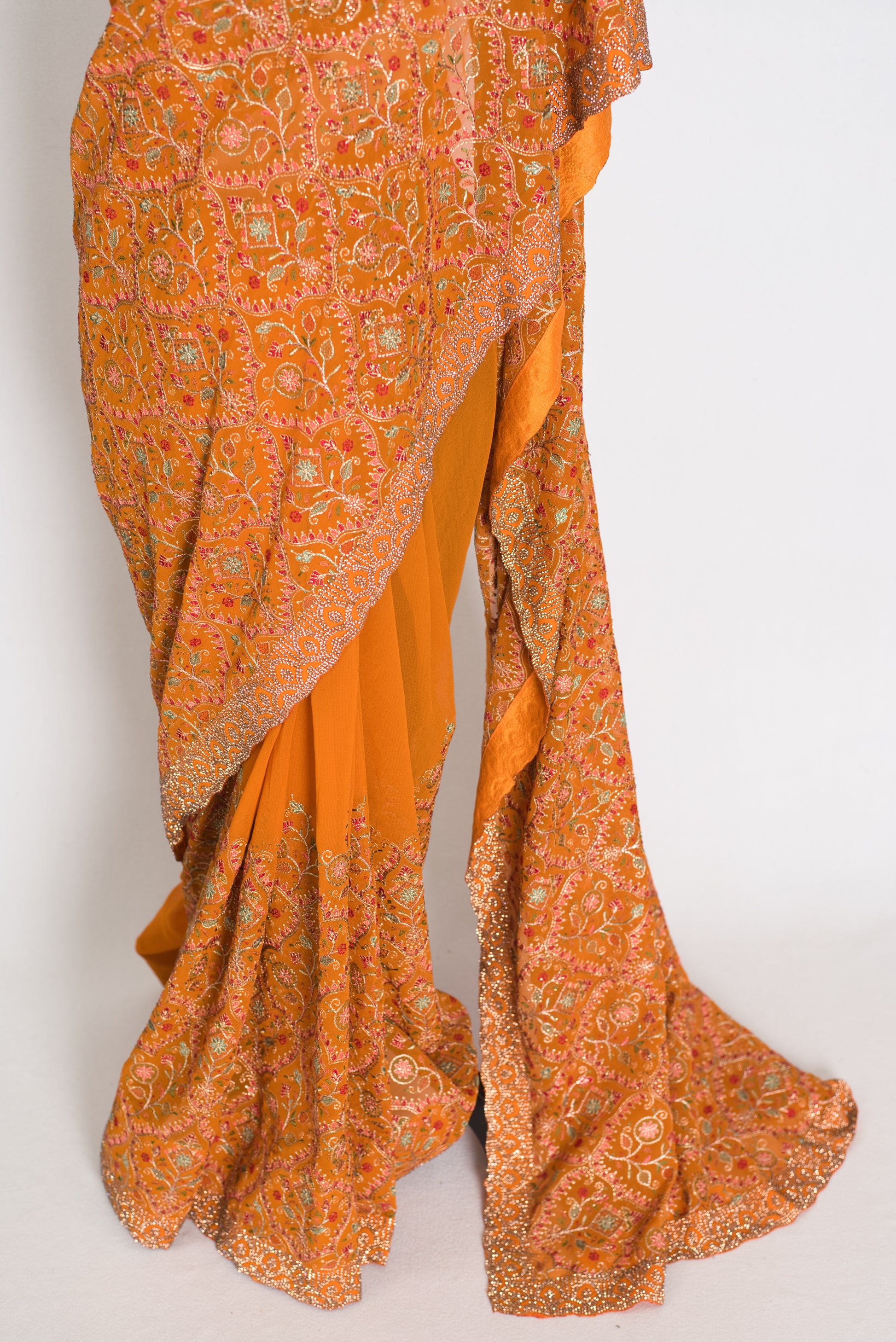 Hira | Turmeric Yellow Georgette Kashmiri Embroidery Saree | Perfect Haldi Wear image 6