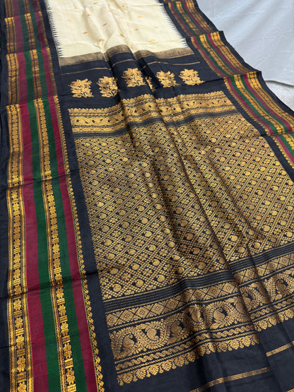 Charulata : Silk Mark Certified  Kanchi Gadwal Silk Saree in Rich Cream Color image 3