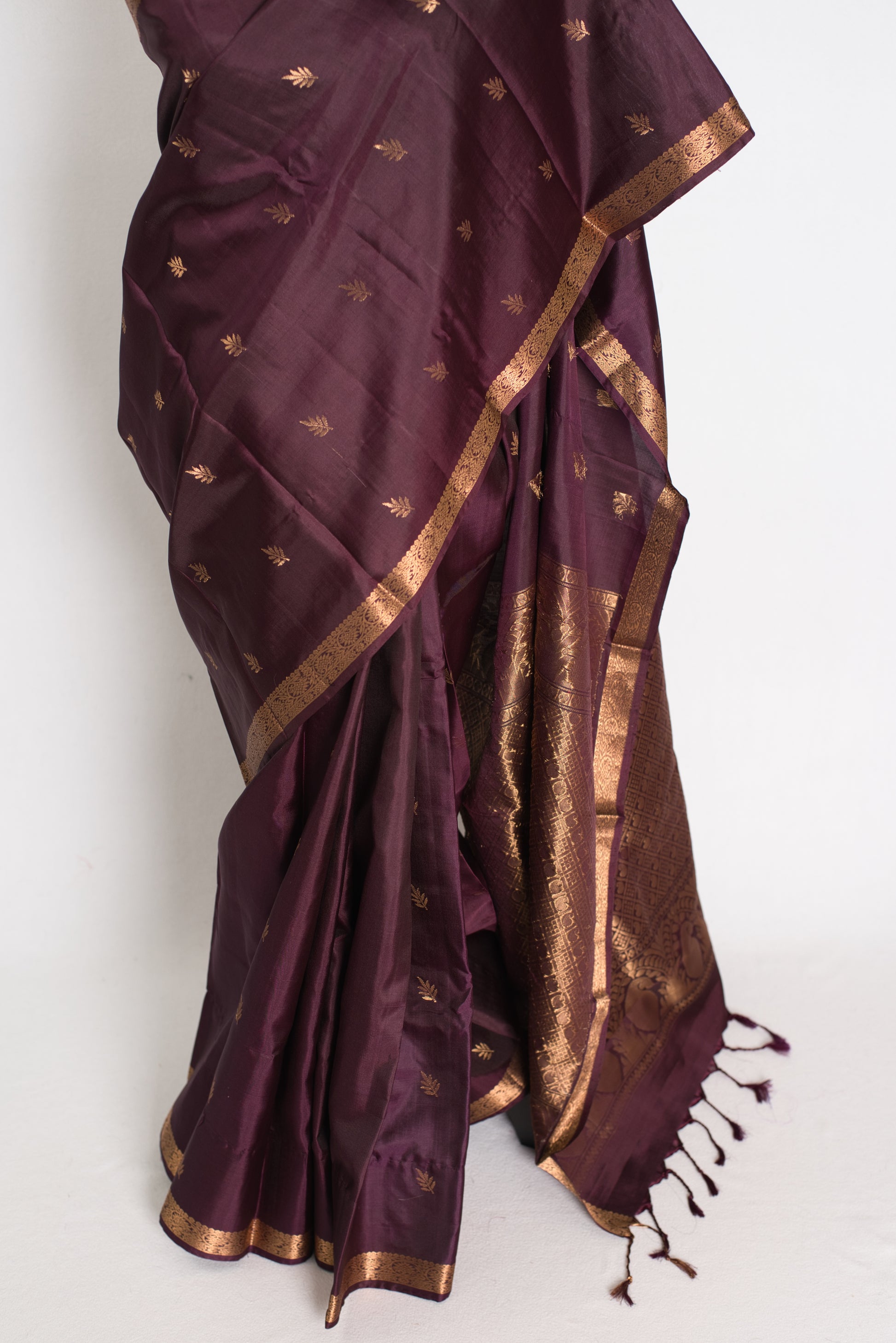 Bidisha: Coffee Brown Pure Kanjivaram Silk Saree | Small Gold Border | Silk Mark image 5