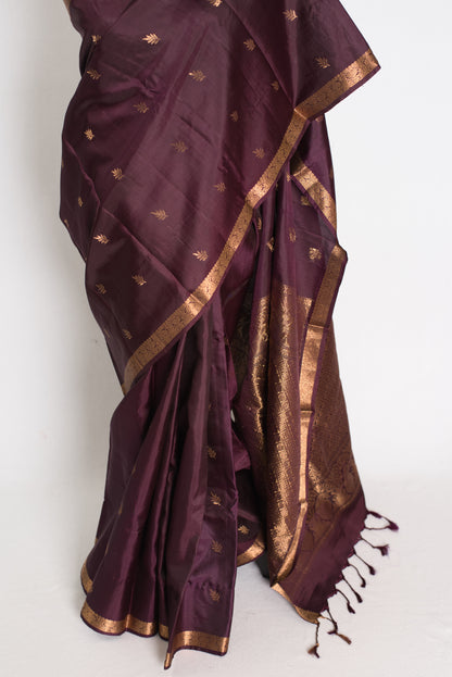 Bidisha: Coffee Brown Pure Kanjivaram Silk Saree | Small Gold Border | Silk Mark image 5