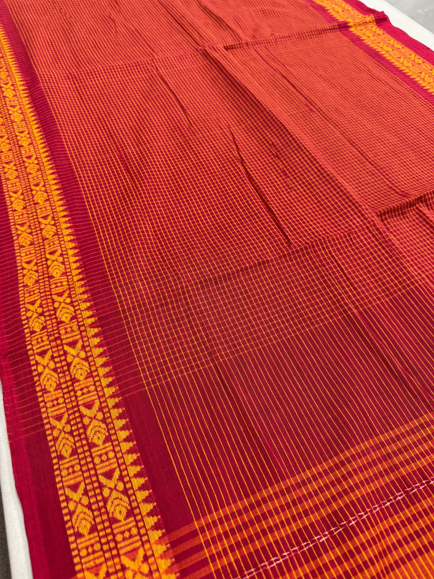 Mahua : Red and Yellow Soft Cotton Dhaniakhali Saree image 3