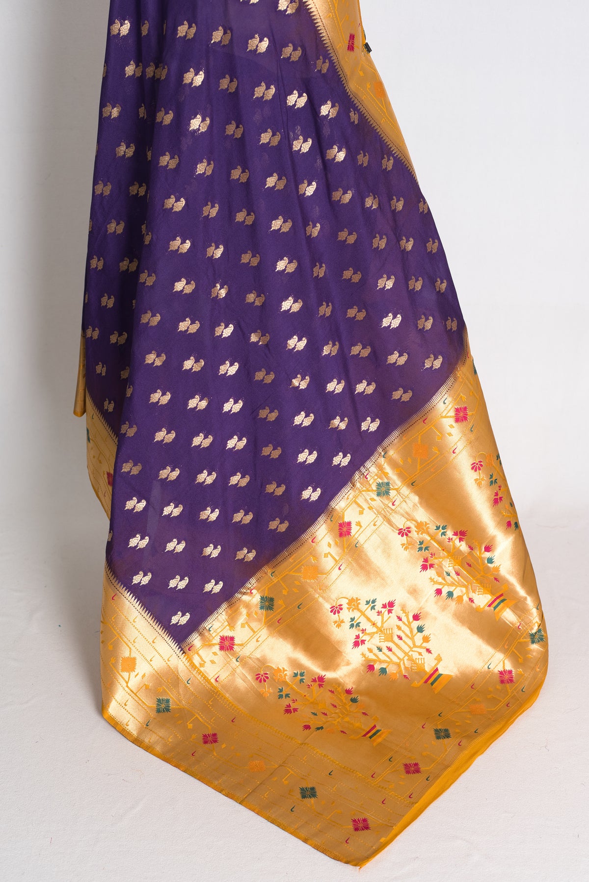 Parul: Purple and Yellow Paithani Inspired Semi Silk Saree image 4