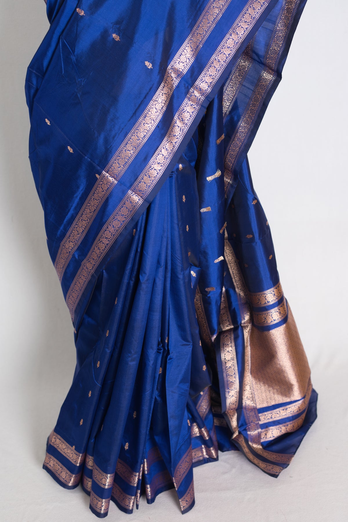 Royal Dark Blue and Antique Gold Banarasi saree — blouse piece