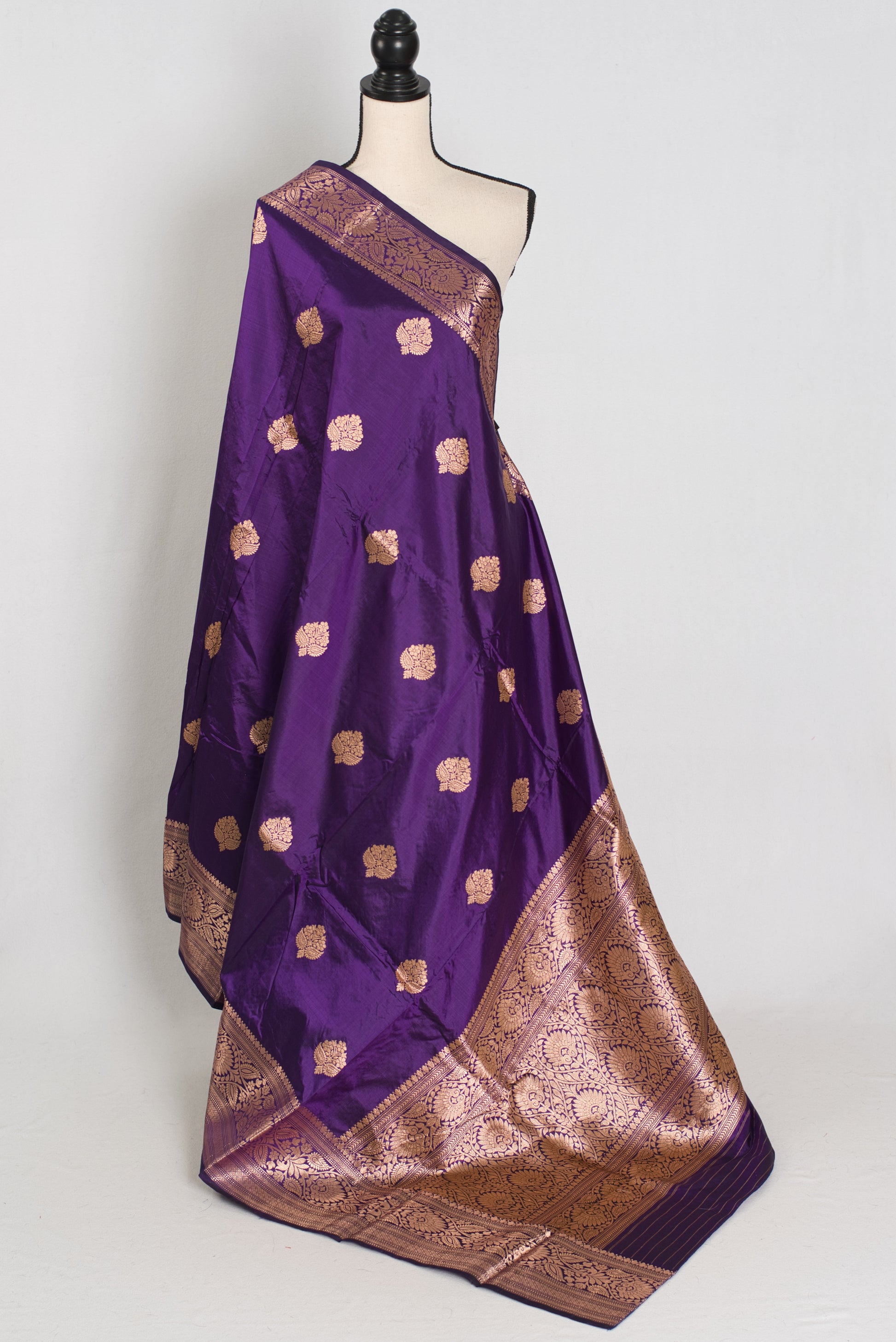 Naina | Deep Purple & Antique Gold Pure Katan Silk Banarasi Saree image 1