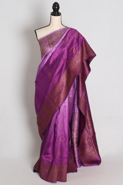 Gracy : Shades of Mauve Purple Ombre Hand Woven Raw Silk Banarasi Saree image 0