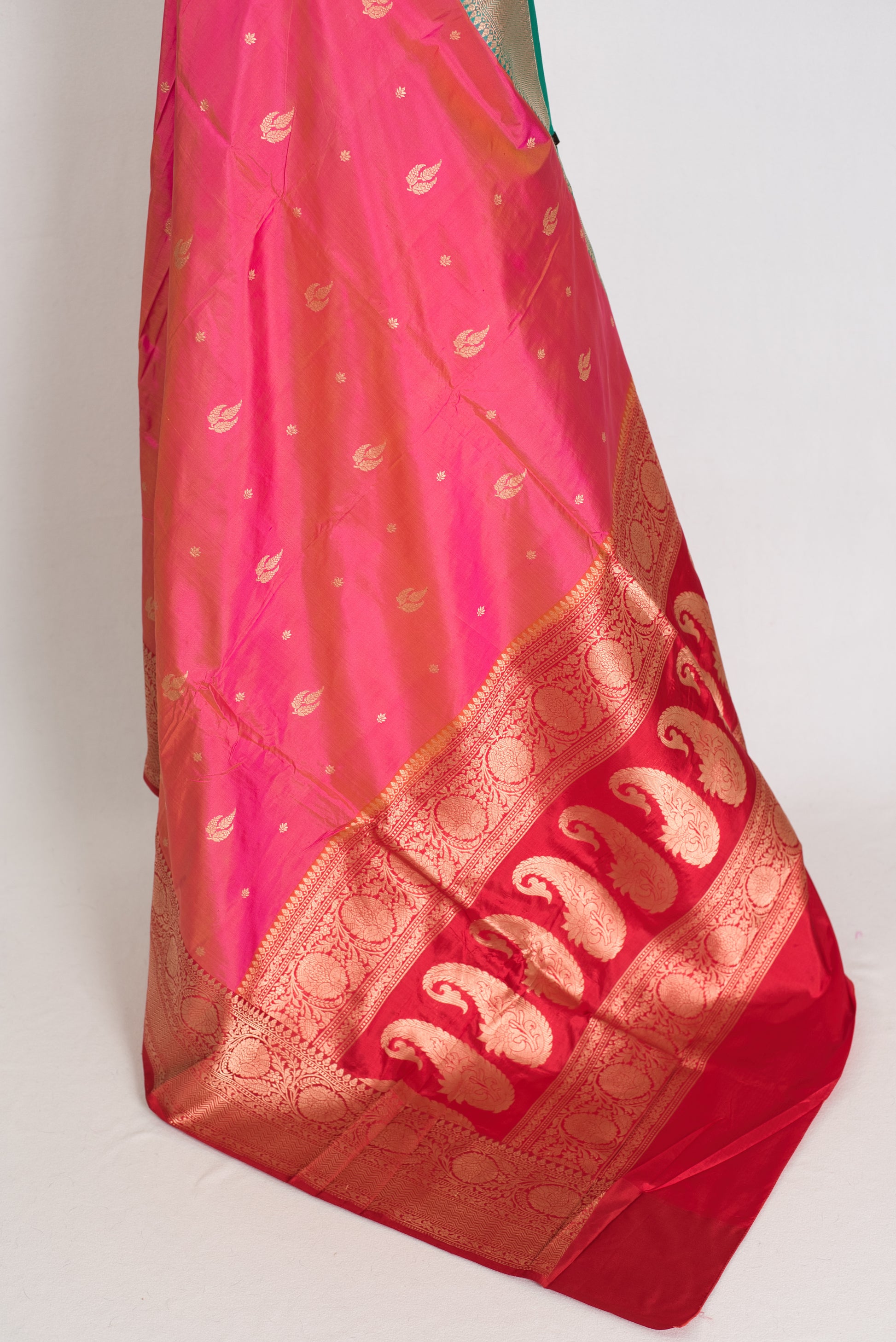 Vibha | Dual-Shade Pink Banarasi Silk Saree with 36 Size Ready-Stitched Blouse image 4