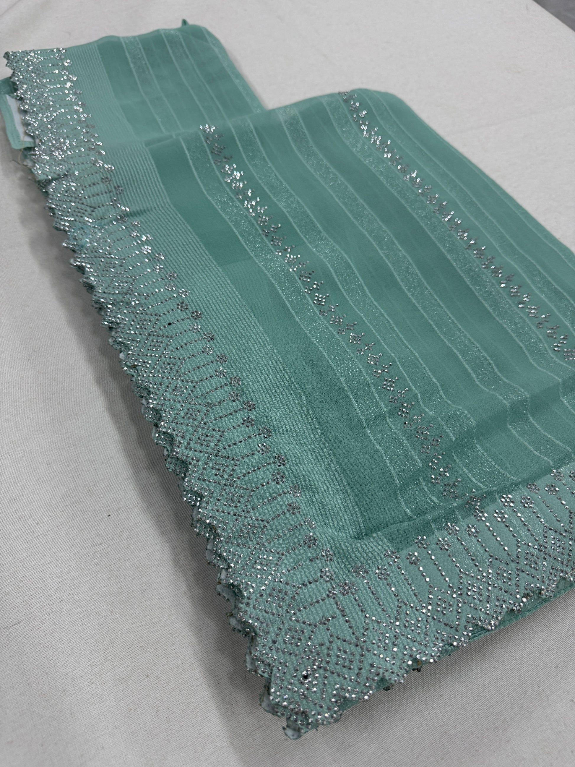 Pastel Dream - Designer Chiffon Saree in Sea Green image 2