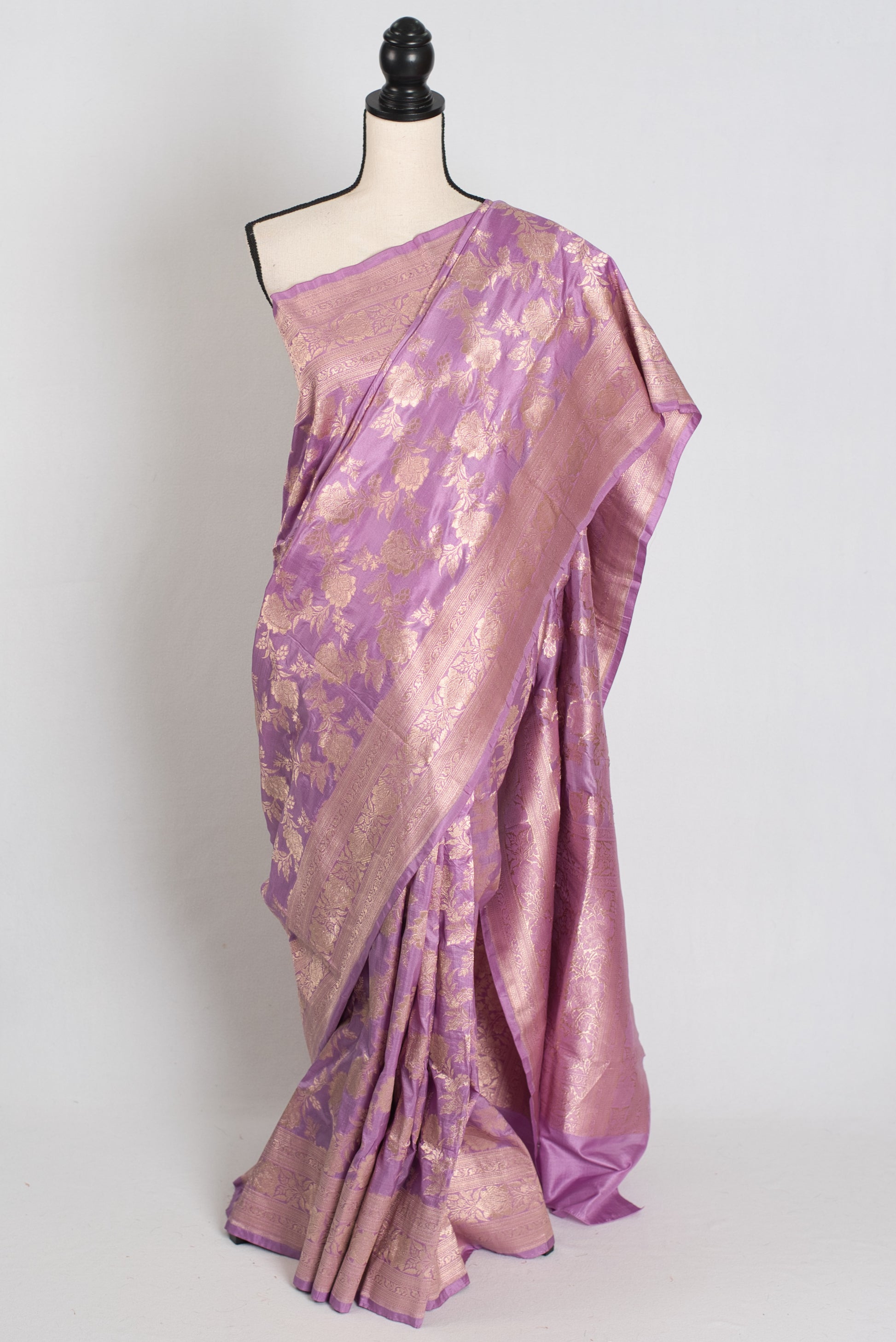 Sia : Silk Mark Certified Lavender Banarasi Saree with 38 Size Stitched Blouse image 0