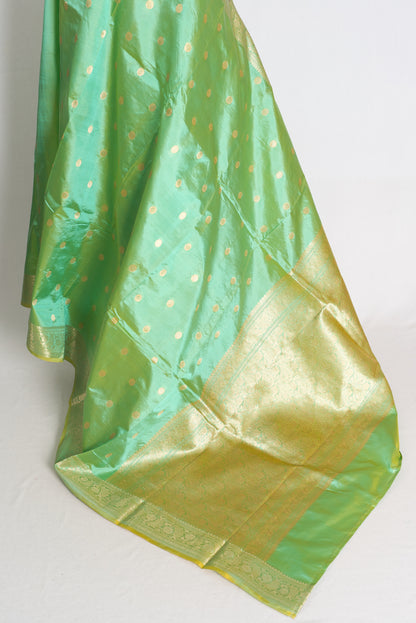 Malathi: Sea Green and Gold Katan Silk Banarasi Saree image 3
