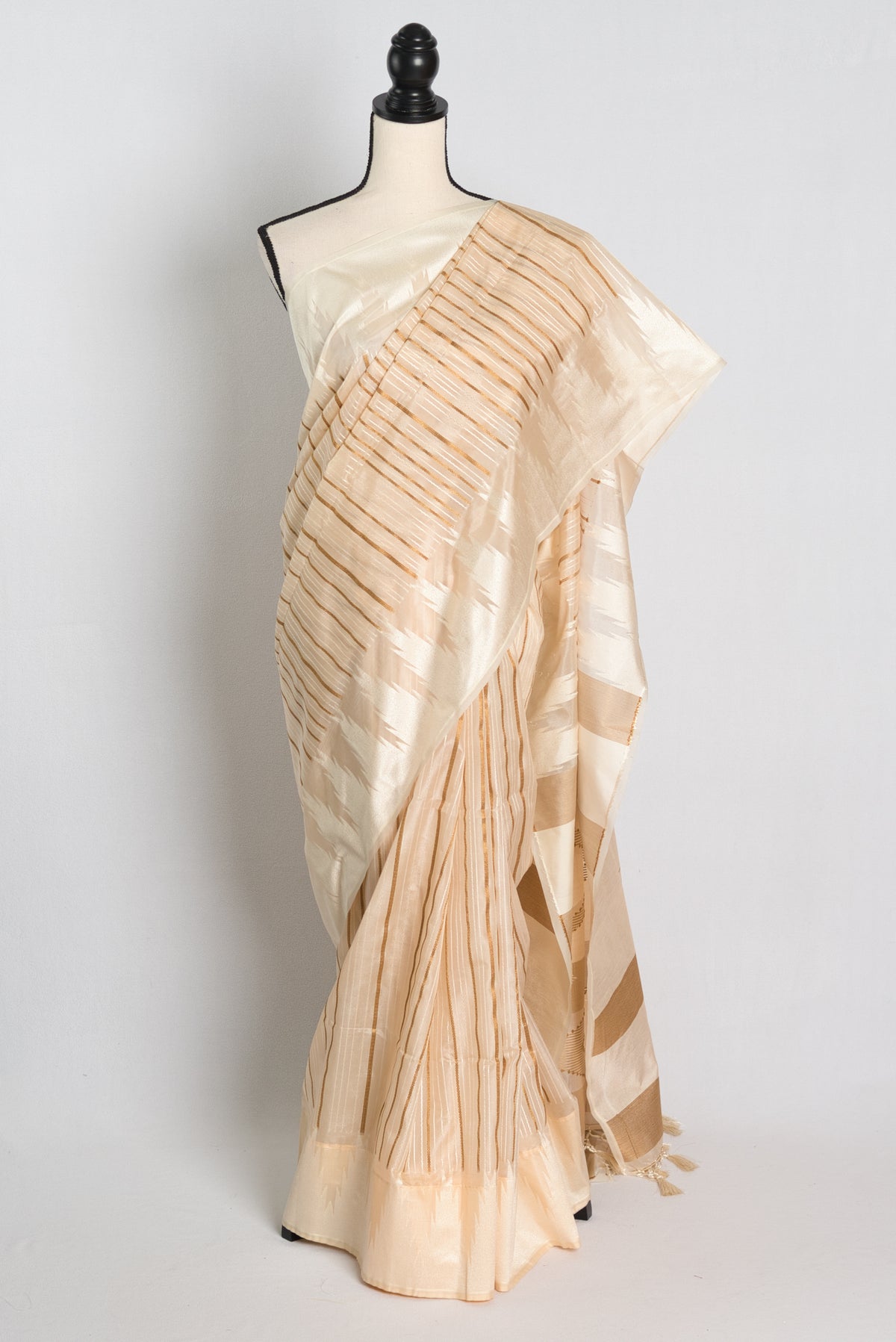 Soft Art Silk Temple Border Saree in Cream image 0