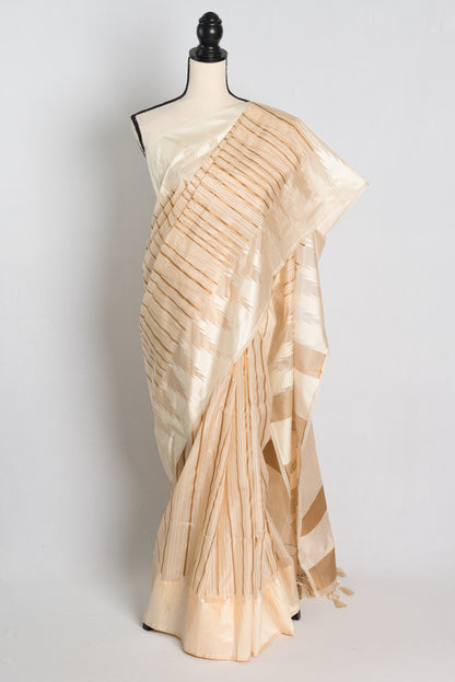 Soft Art Silk Temple Border Saree in Cream image 0