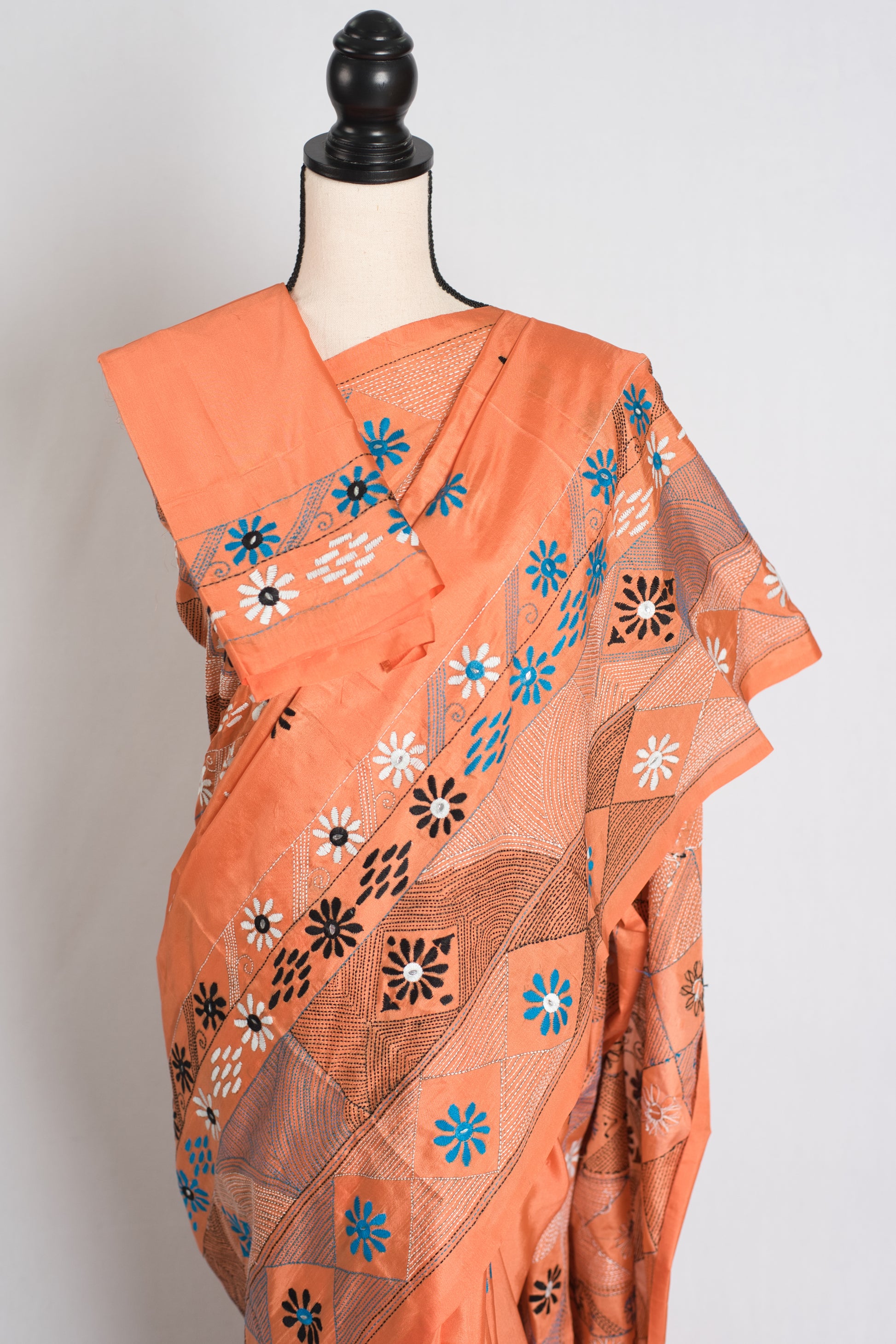 Rukmini : Light Orange Blended Silk Saree with Hand Embroidery Lambani Work image 2