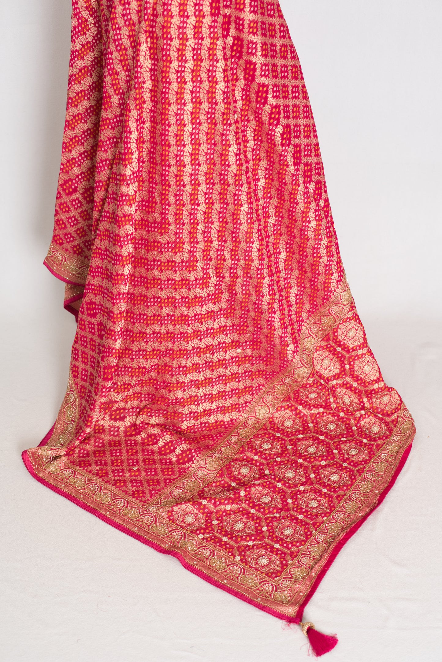 Afrin | Rani Pink Semi Georgette Saree | Pre-Stitched Size 38 Blouse image 4